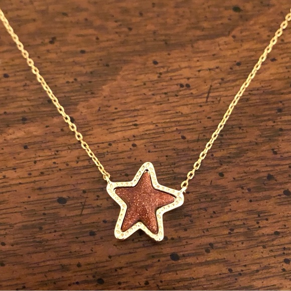 Kendra Scott | Jae Star Small Short Pendant Necklace | Gold and Orange Goldstone - Picture 1 of 4